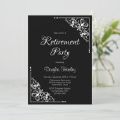 退職パーティーエレガントブラックとホワイト文字 招待状 (スタンド正面)