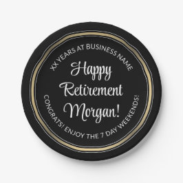 退職パーティーエレガントブラック、ホワイト、金ゴールドラウンド ペーパープレート