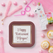 退職パーティーエレガントブルゴーニュと金ゴールドスクエア ペーパープレート (パーティー)