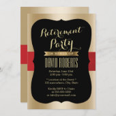 退職パーティーエレガントレッドベルトブラック&金ゴールド 招待状 (正面/裏面)