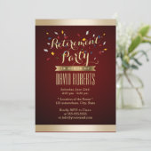 退職パーティーエレガントワインレッド金ゴールドストライプ 招待状 (スタンド正面)