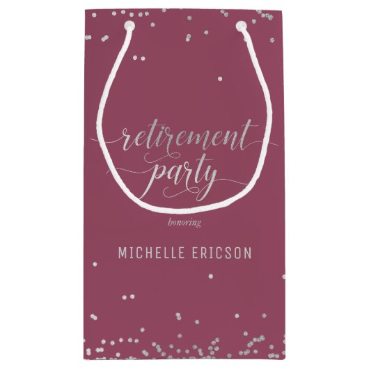 退職パーティーエレガント抱き枕銀、ピンク スモールペーパーバッグ (裏面)