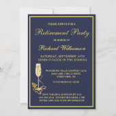 退職パーティーエレガント海軍金ゴールド招待状 招待状 (正面)