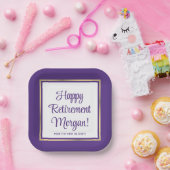 退職パーティーエレガント紫および金ゴールド広場 ペーパープレート (パーティー)