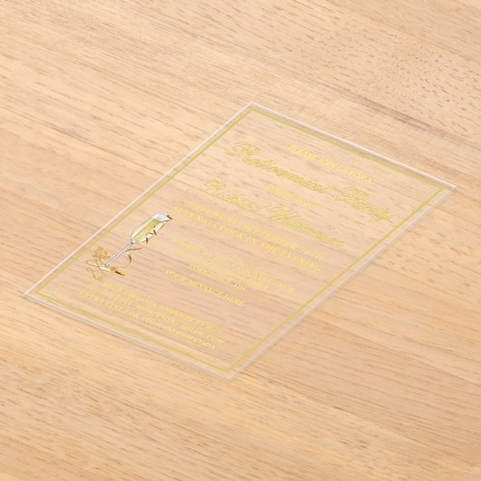 退職パーティーエレガント金ゴールドアクリル招待状 アクリル招待状 (レイダウン)