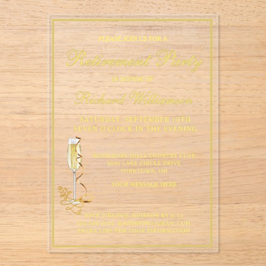 退職パーティーエレガント金ゴールドアクリル招待状 アクリル招待状 (正面)