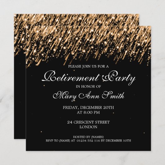 退職パーティーエレガント金ゴールド星 招待状 (正面/裏面)