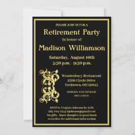 退職パーティーエレガント黒金ゴールド 招待状