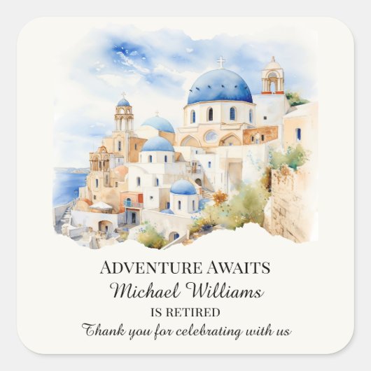 退職パーティーカラフルギリシャビレッジヒル スクエアシール (正面)