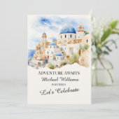 退職パーティーカラフルギリシャビレッジヒル 招待状 (スタンド正面)