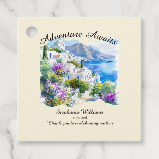 退職パーティーカラフルギリシャ村海 フェイバータグ (正面)