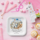 退職パーティーカラフルギリシャ村海 ペーパープレート (パーティー)