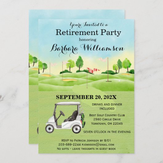 退職パーティーゴルフテーマ招待状 招待状 (正面/裏面)