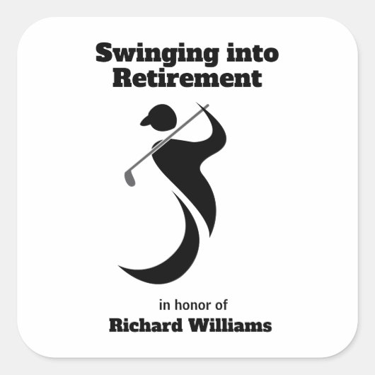 退職パーティーゴルフプレーヤーのスイングモダンスタイル スクエアシール (正面)