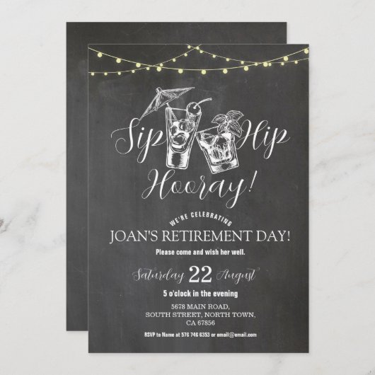 退職パーティーシップお尻ホレイカクテルチョーク 招待状 (正面/裏面)