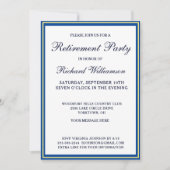 退職パーティーシンプルブルー金ゴールド招待状 招待状 (正面)