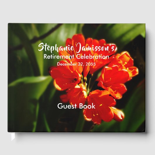 退職パーティージャンボはっきりしたオレンジ色の花フローラ ゲストブック (正面)