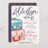 退職パーティースーツケースアドベンチャー待ち 招待状 (正面/裏面)