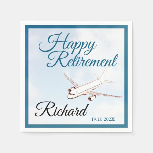 退職パーティーナプキンスと飛行機デザイン スタンダードカクテルナプキン (正面)