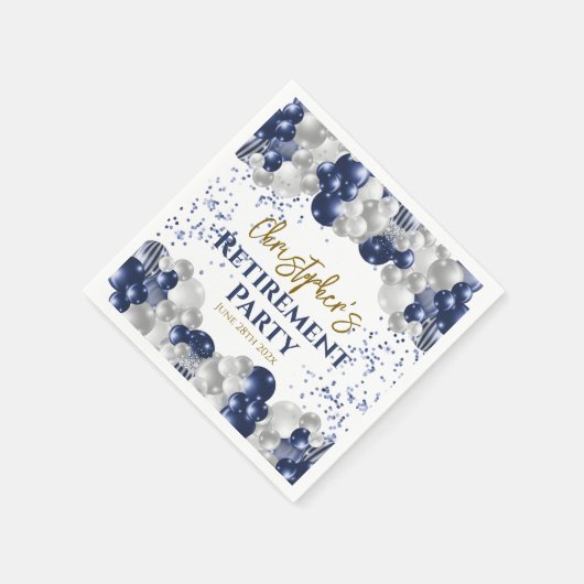 退職パーティーネイビーバルーン スタンダードカクテルナプキン (角)