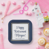 退職パーティーネイビーブルー、ホワイト&金ゴールドスクエア ペーパープレート (パーティー)