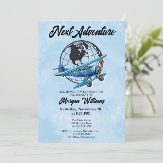 退職パーティーネクストアドベンチャー旅行飛行機 招待状 (スタンド正面)