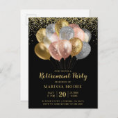 退職パーティーバラ金ゴールドシルバーブラック 案内ポストカード (正面/裏面)