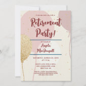 退職パーティーピンクと金ゴールド 招待状 (正面)