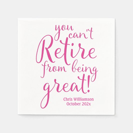 退職パーティーピンク素晴らし引退 スタンダードカクテルナプキン (正面)