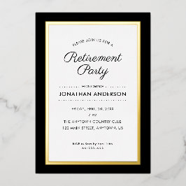 退職パーティーブラックと金ゴールド 箔招待状