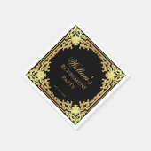退職パーティーブラック金ゴールドスエレガントクリプトヴィンテージ スタンダードカクテルナプキン (角)