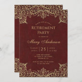 退職パーティーブルゴーニュ金ゴールドヴィンテージ エレガント 招待状 (正面/裏面)