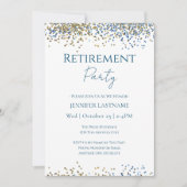 退職パーティーブルーおよび金ゴールド紙吹雪 招待状 (正面)