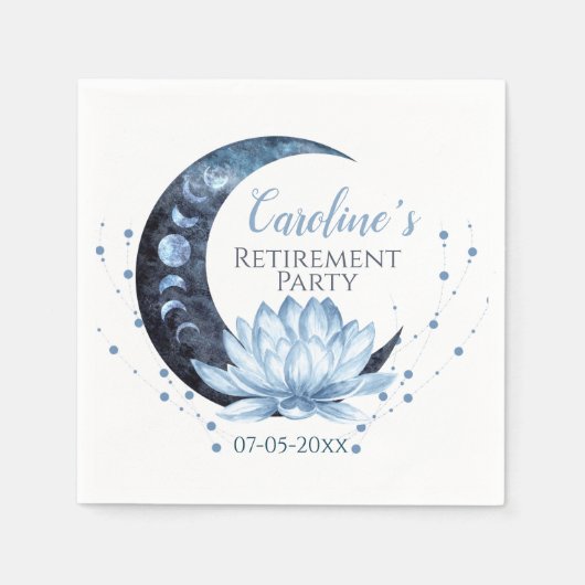 退職パーティーブルーロータスフラワー スタンダードカクテルナプキン (正面)