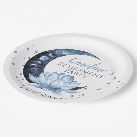 退職パーティーブルーロータスフラワー ペーパープレート (アングル)