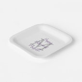 退職パーティーホワイトグレーパープルネームモノグラム ペーパープレート (傾斜あり)