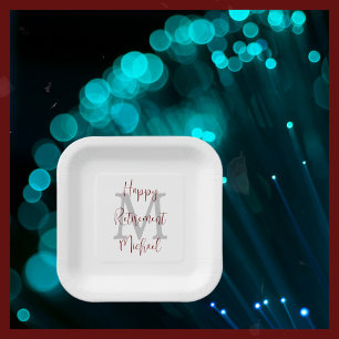 退職パーティーホワイトグレーブルゴーニュ名モノグラム ペーパープレート