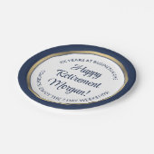 退職パーティーモダンネイビーブルー、ホワイト&金ゴールド ペーパープレート (アングル)