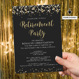 退職パーティーモダンブラック金ゴールドストリーマー 招待状