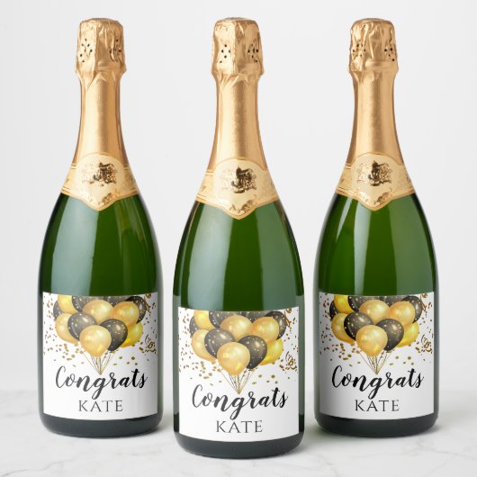 退職パーティーモダン白および金ゴールドワインラベル スパークリングワインラベル (ボトル)