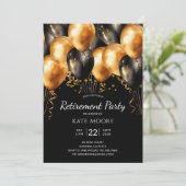 退職パーティーモダン金ゴールドブラックバルーン黒 招待状 (スタンド正面)