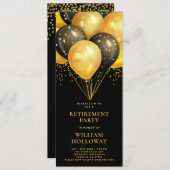 退職パーティーモダン金ゴールドブラックバルーン黒 招待状 (正面/裏面)