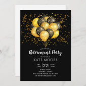 退職パーティーモダン金ゴールドブラックバルーン黒 招待状 (正面/裏面)