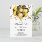 退職パーティーモダン金ゴールドブラックバルーン 招待状 (スタンド正面)