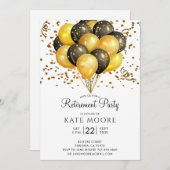 退職パーティーモダン金ゴールドブラックバルーン 招待状 (正面/裏面)