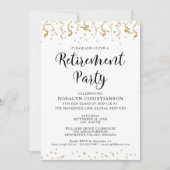 退職パーティーモダン金ゴールド紙吹雪ストリーマー 招待状 (正面)