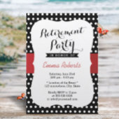 退職パーティーレッドリボン白黒水玉模様 招待状