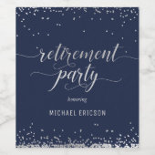 退職パーティーワインラベルエレガントシルバー、海軍 ワインラベル (シングルラベル)