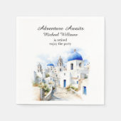 退職パーティーヴィンテージカラフルギリシャ村 スタンダードカクテルナプキン (正面)