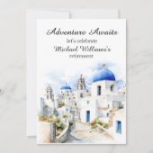 退職パーティーヴィンテージカラフルギリシャ村 招待状 (正面)